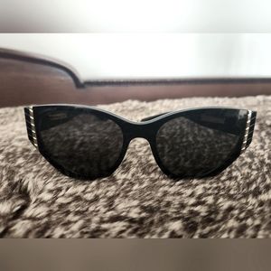 CHANEL Black/Grey Cat Eye Sunglasses 6055 with CHANEL Quilted Black Leather Case